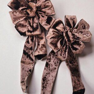 Set of 2- Mink Brown Velour Bows, 8 Loops, 2 Tails 12-14" Decor and/or Giftwrap